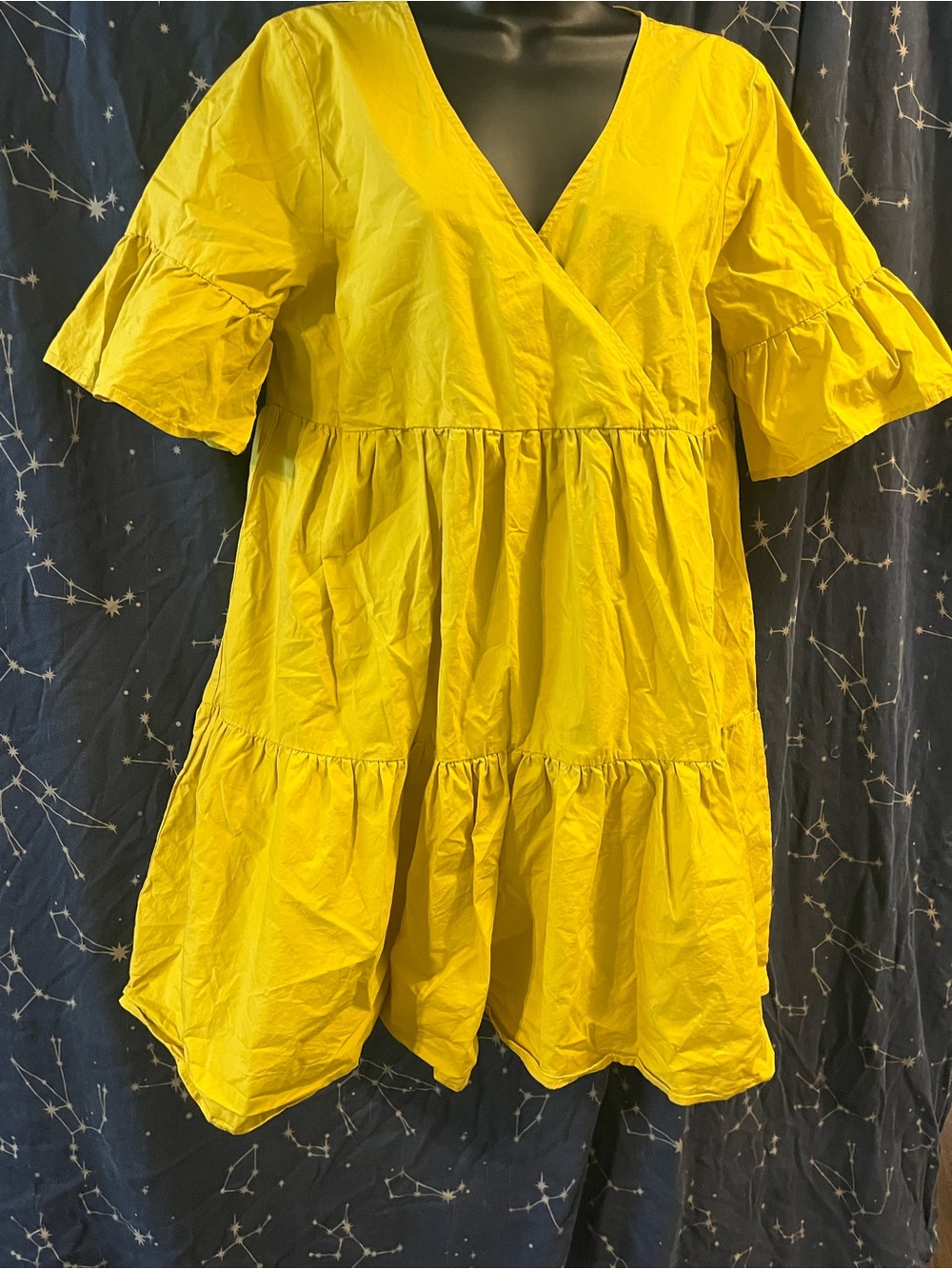 Molly Bracken Bright Yellow Tiered V-Neck Dress